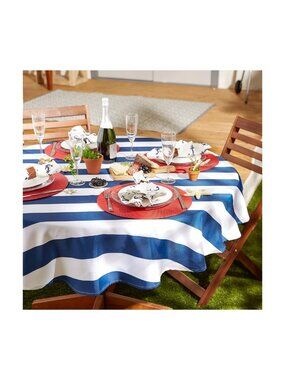 Design Imports Nautical Blue Cabana Stripe 60 Inch Round Tablecloth
